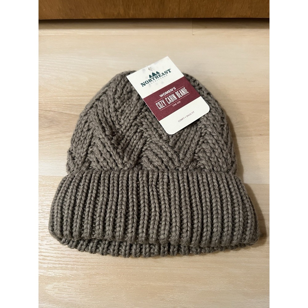 NWT Northeast Outfitters‎ Cozy Cabin Beanie Hat Taupe Lined Super Soft Inside